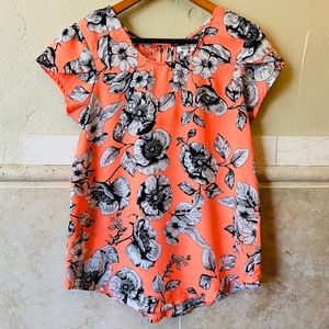 Marisol Neon Orange Floral Blouse top Size S EUC